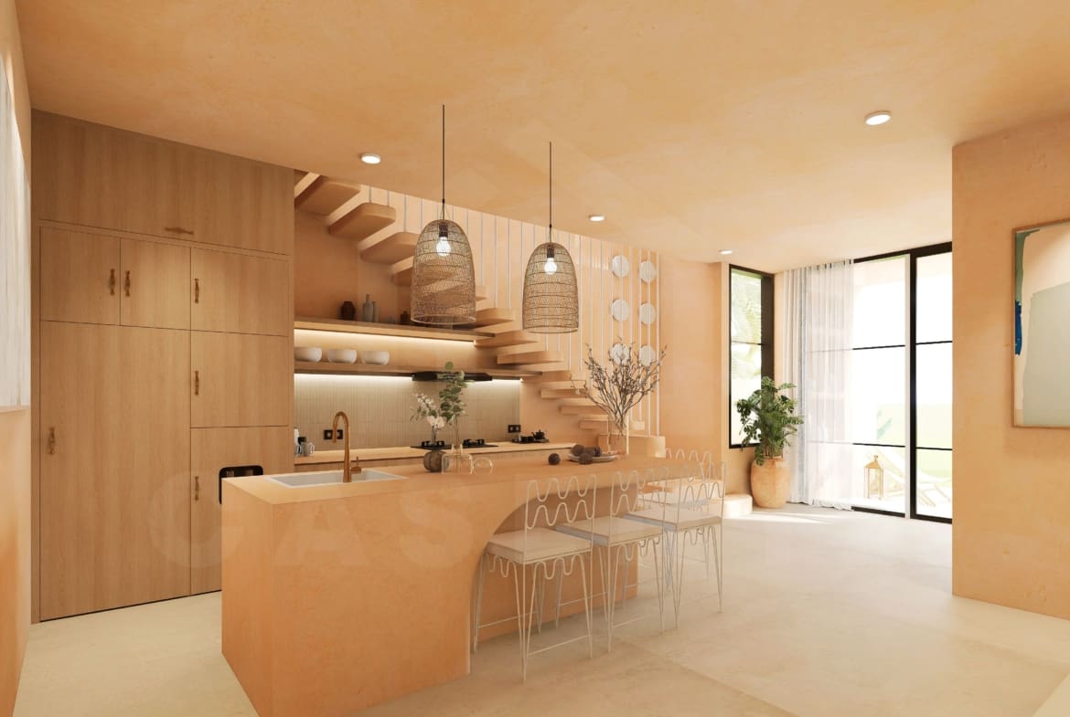 Kitchen/dining inside tasteful 3 bedroom villa in Uluwatu