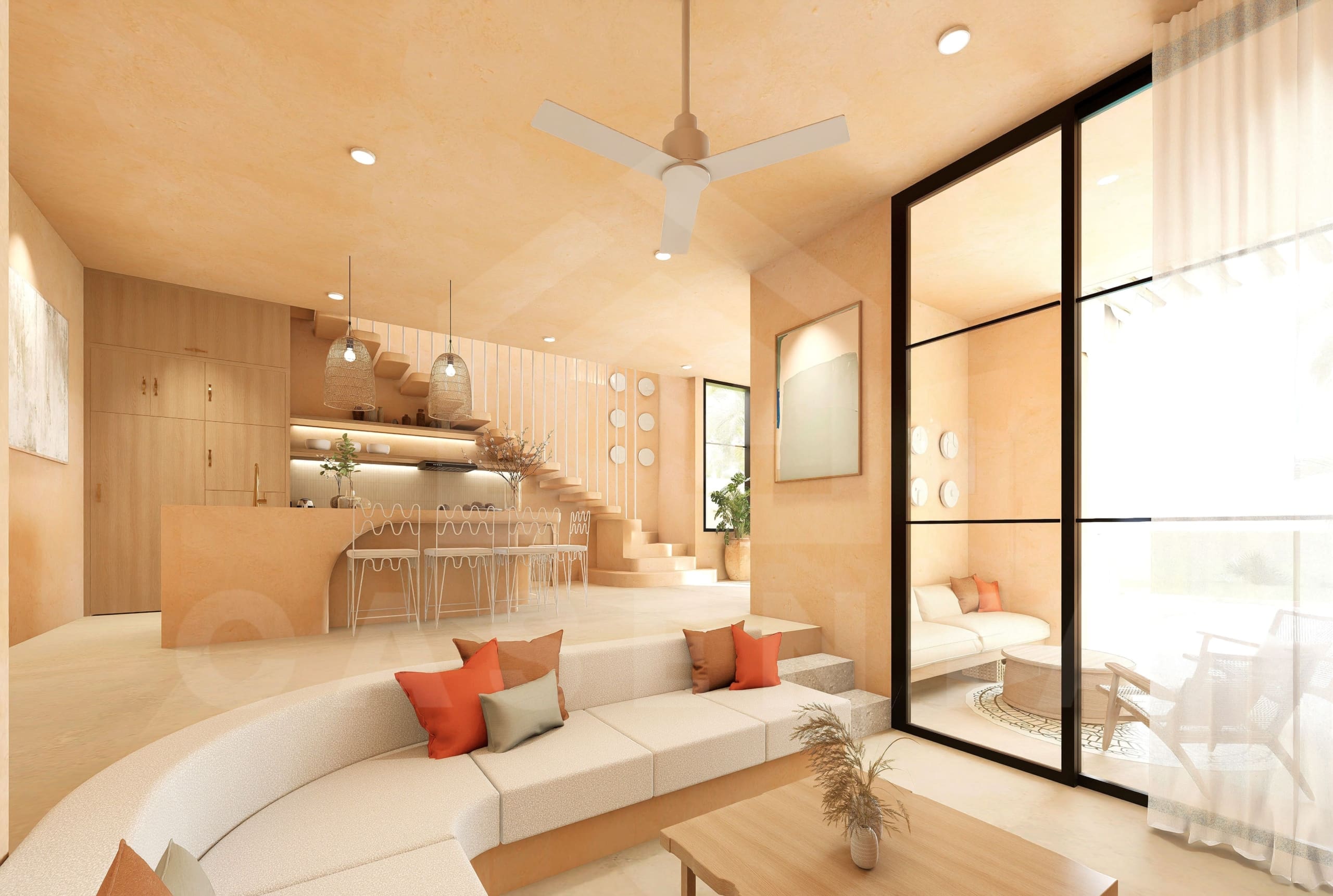 Living area inside tasteful 3 bedroom villa in Uluwatu