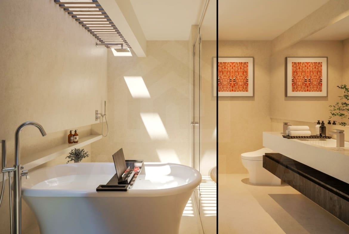 Bathroom inside modern Balinese villa in Ungasan