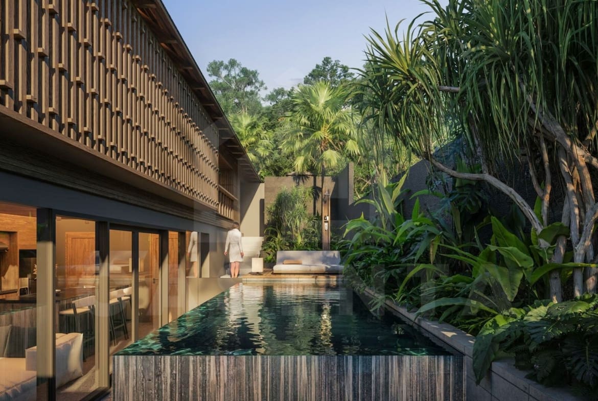 Outdoor area inside modern Balinese villa in Ungasan