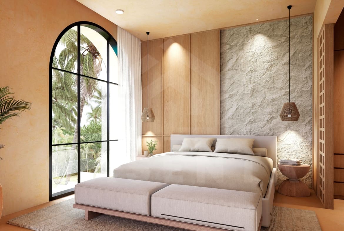 Bedroom inside tasteful villa in Uluwatu