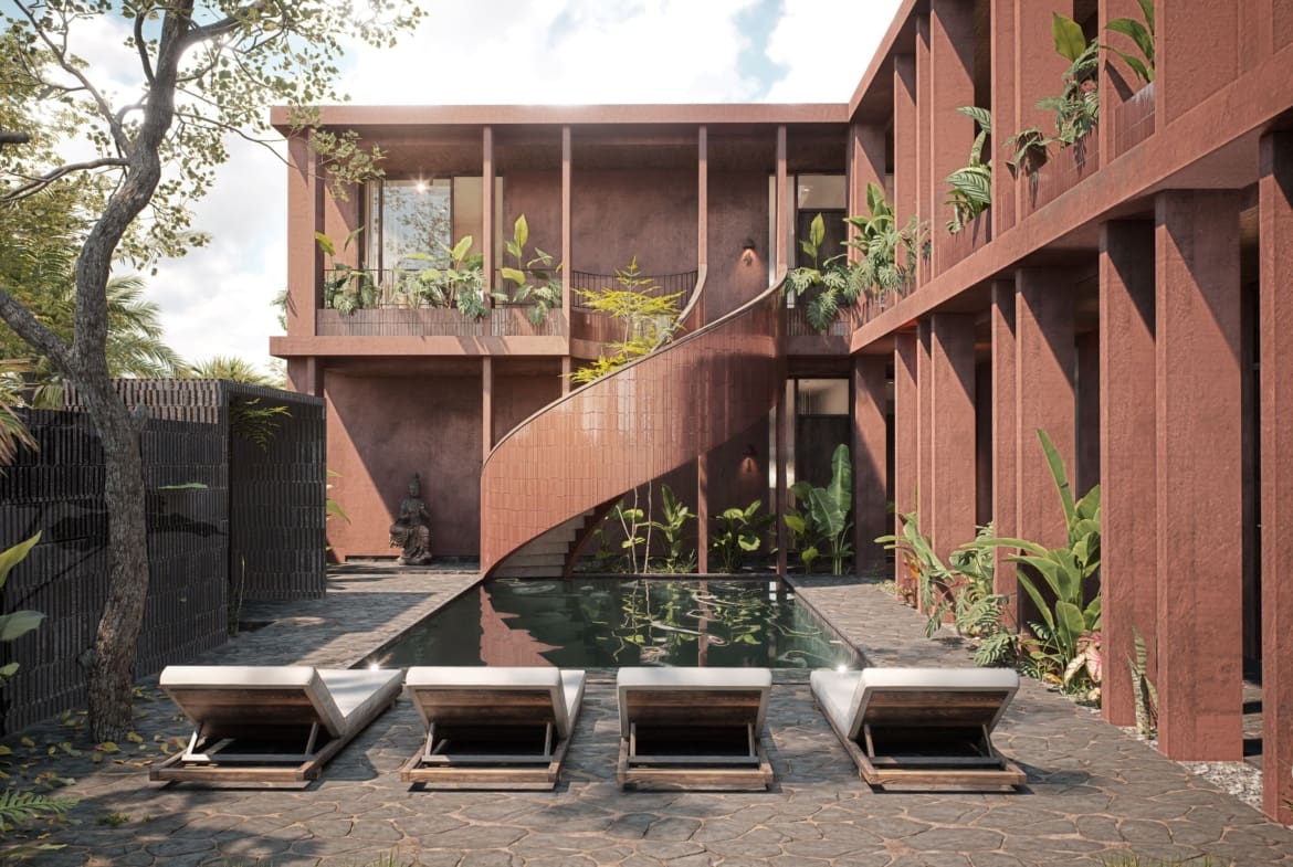 Outdoor area inside boutique apartment in Buduk