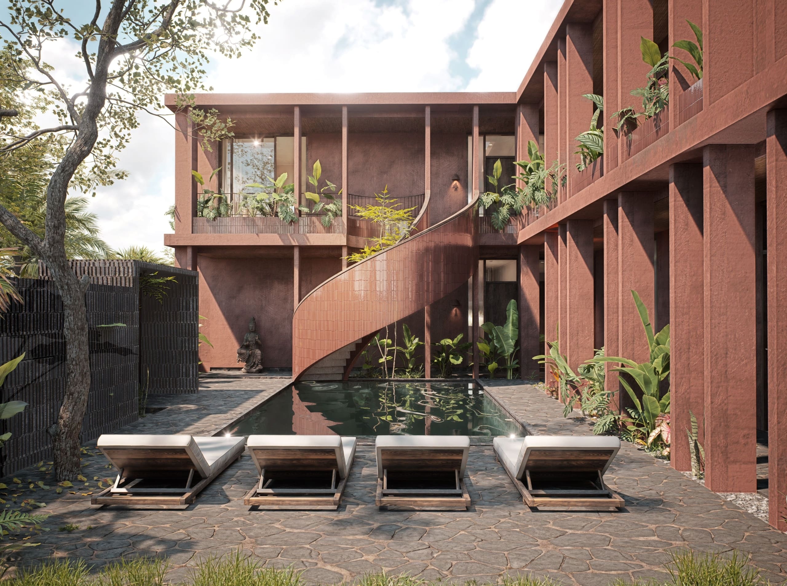 Outdoor area inside boutique apartment in Buduk