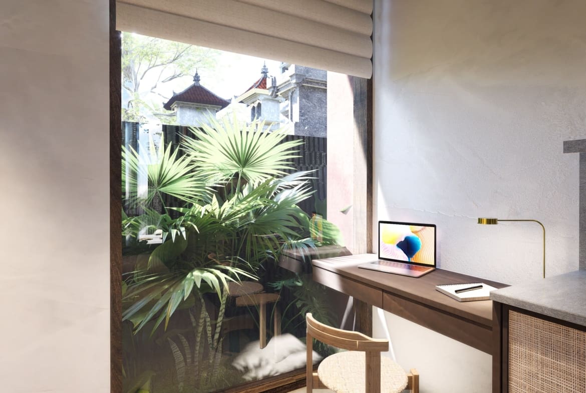 Working space inside boutique apartment in Buduk
