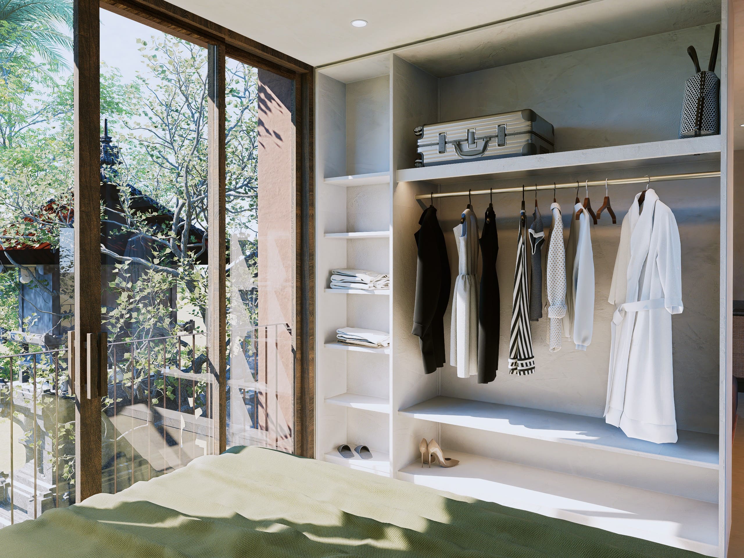 Bedroom inside boutique apartment in Buduk