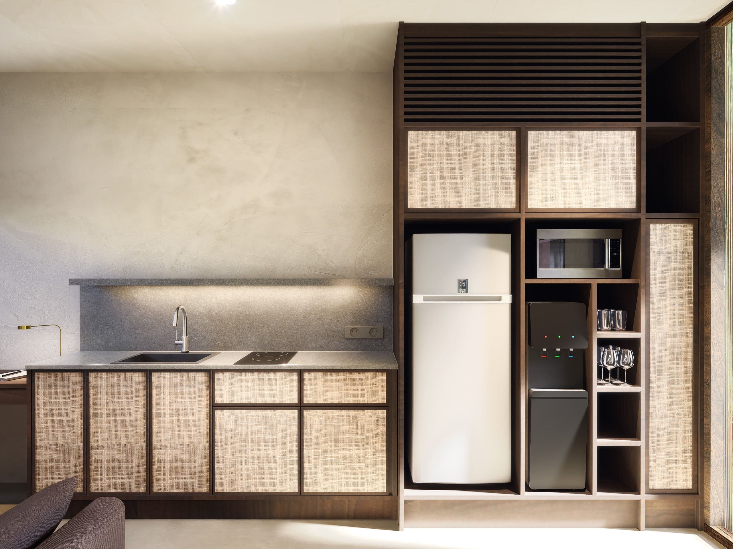 Kitchen inside boutique apartment in Buduk