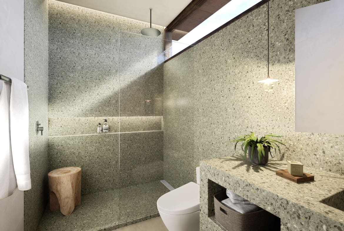 Bathroom inside boutique apartment in Buduk