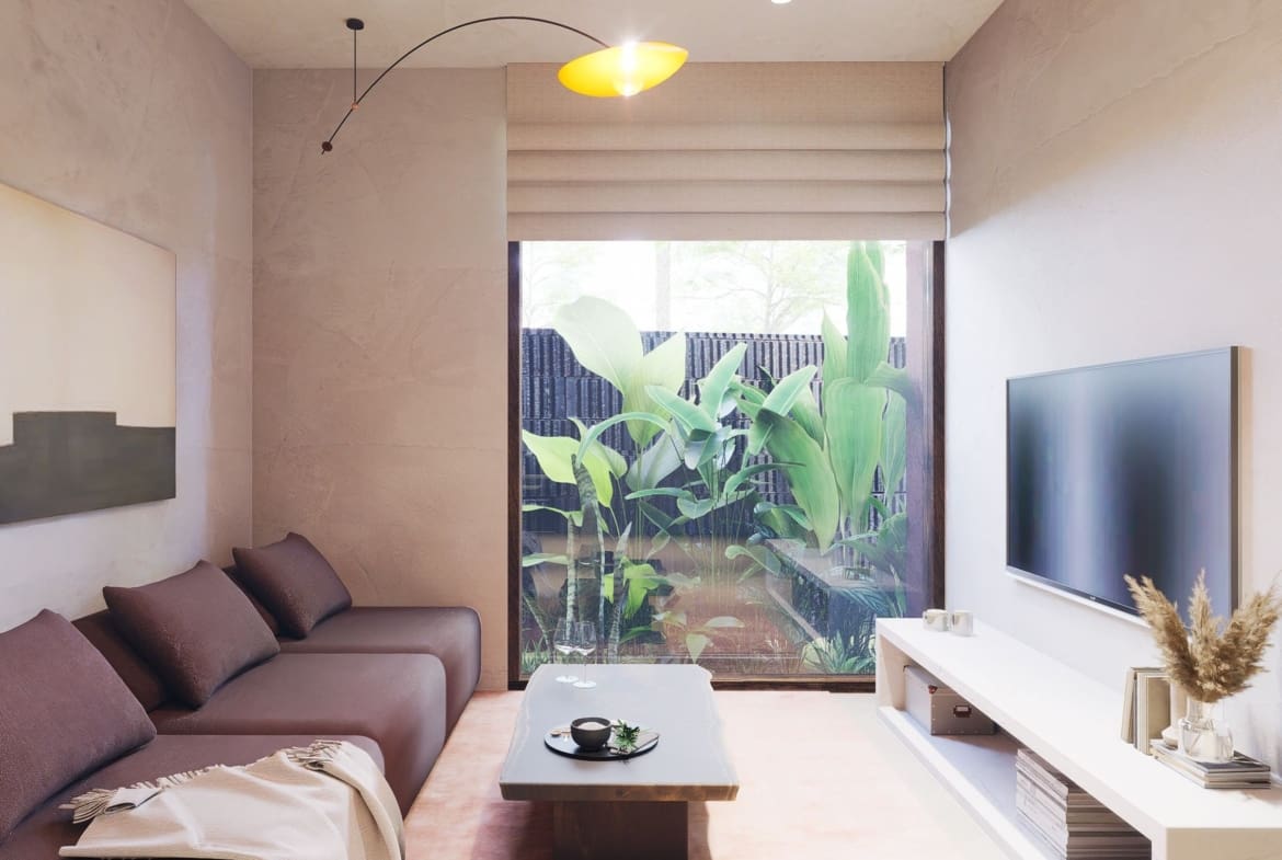 Living area inside boutique apartment in Buduk