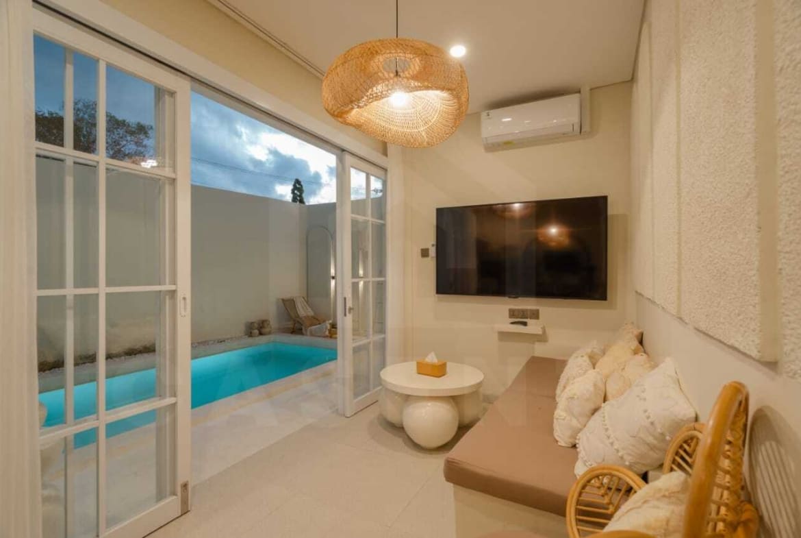 Living area inside charming Mediterranean villa in Ungasan