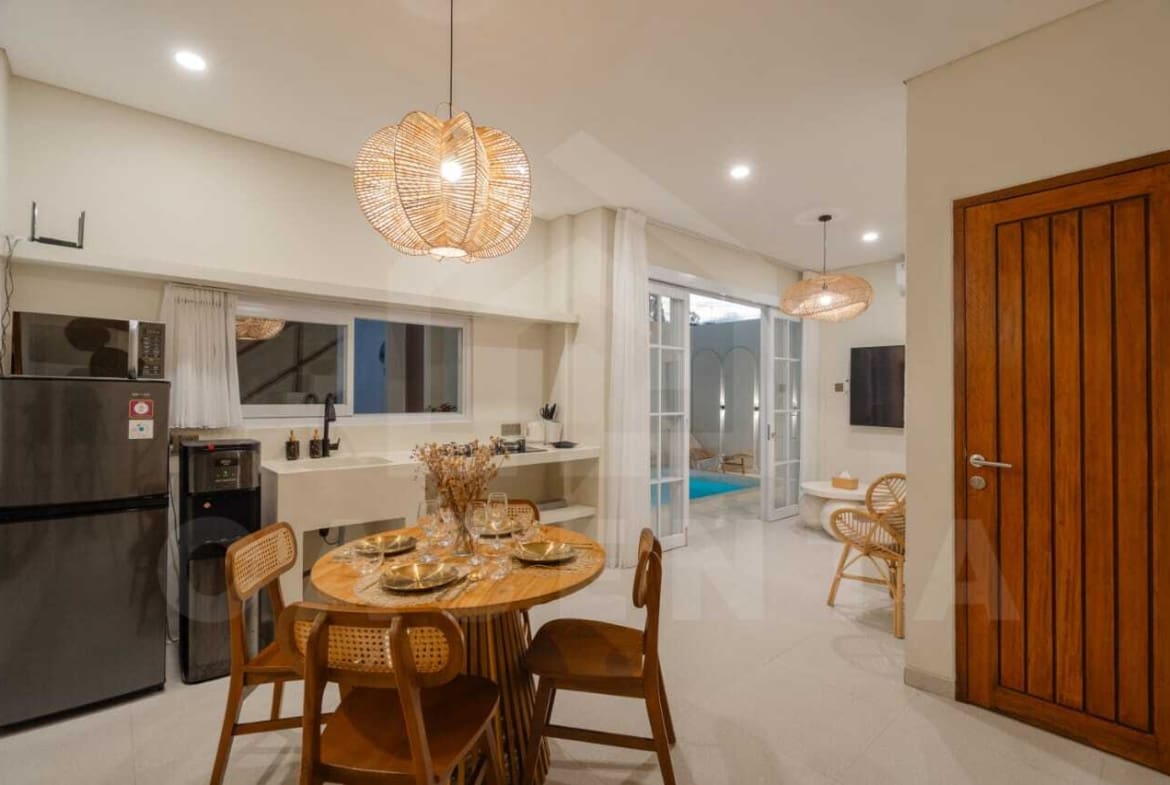 Kitchen/dining space inside charming Mediterranean villa in Ungasan