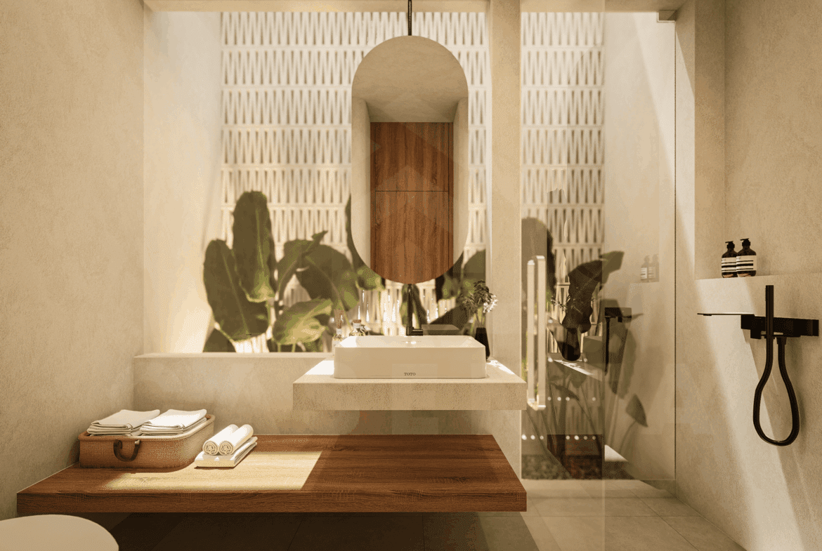 Bathroom inside convenient 2 bedroom villa in Tumbak Bayuh