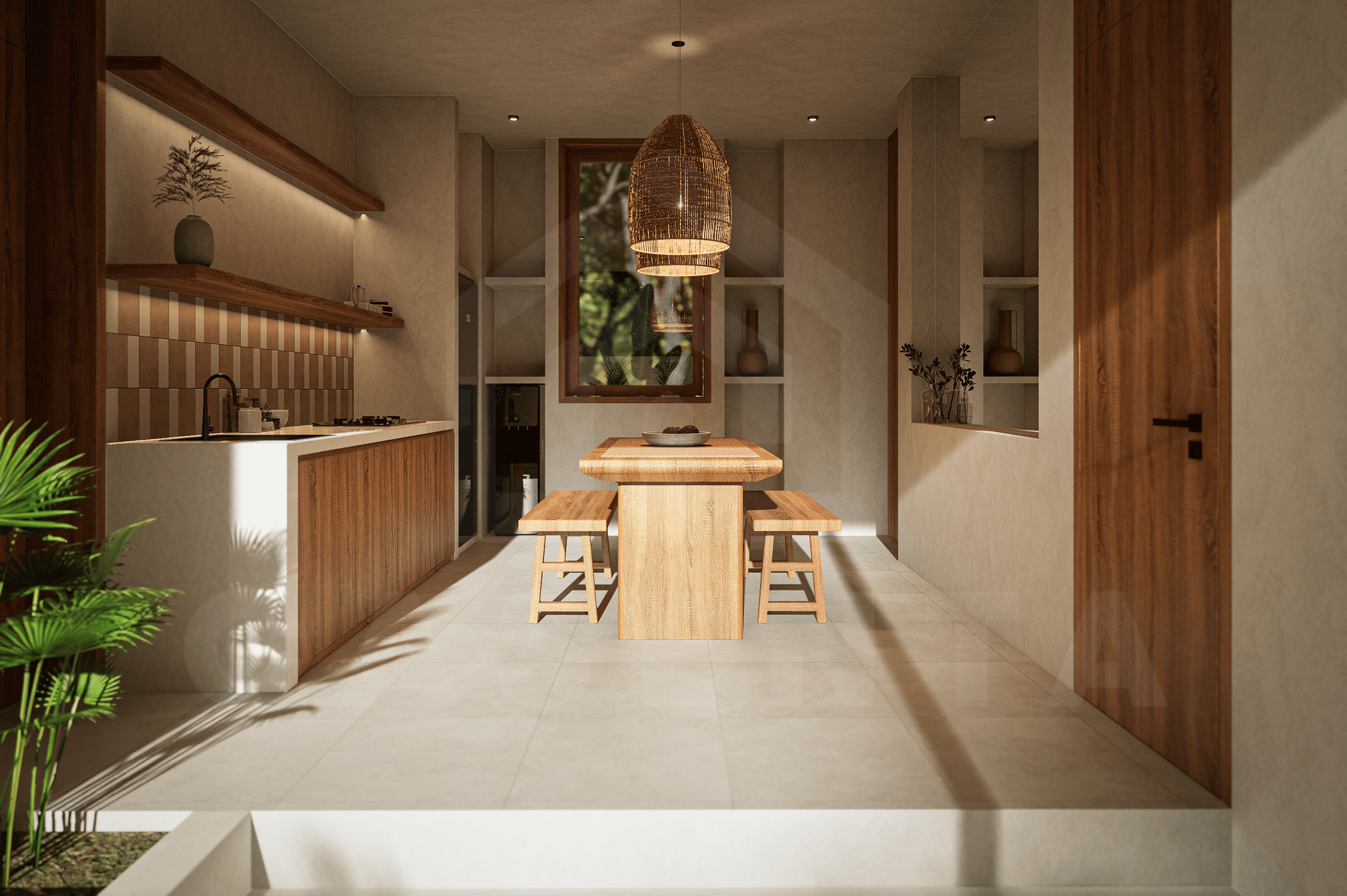 Kitchen/dining space inside convenient 2 bedroom villa in Tumbak Bayuh