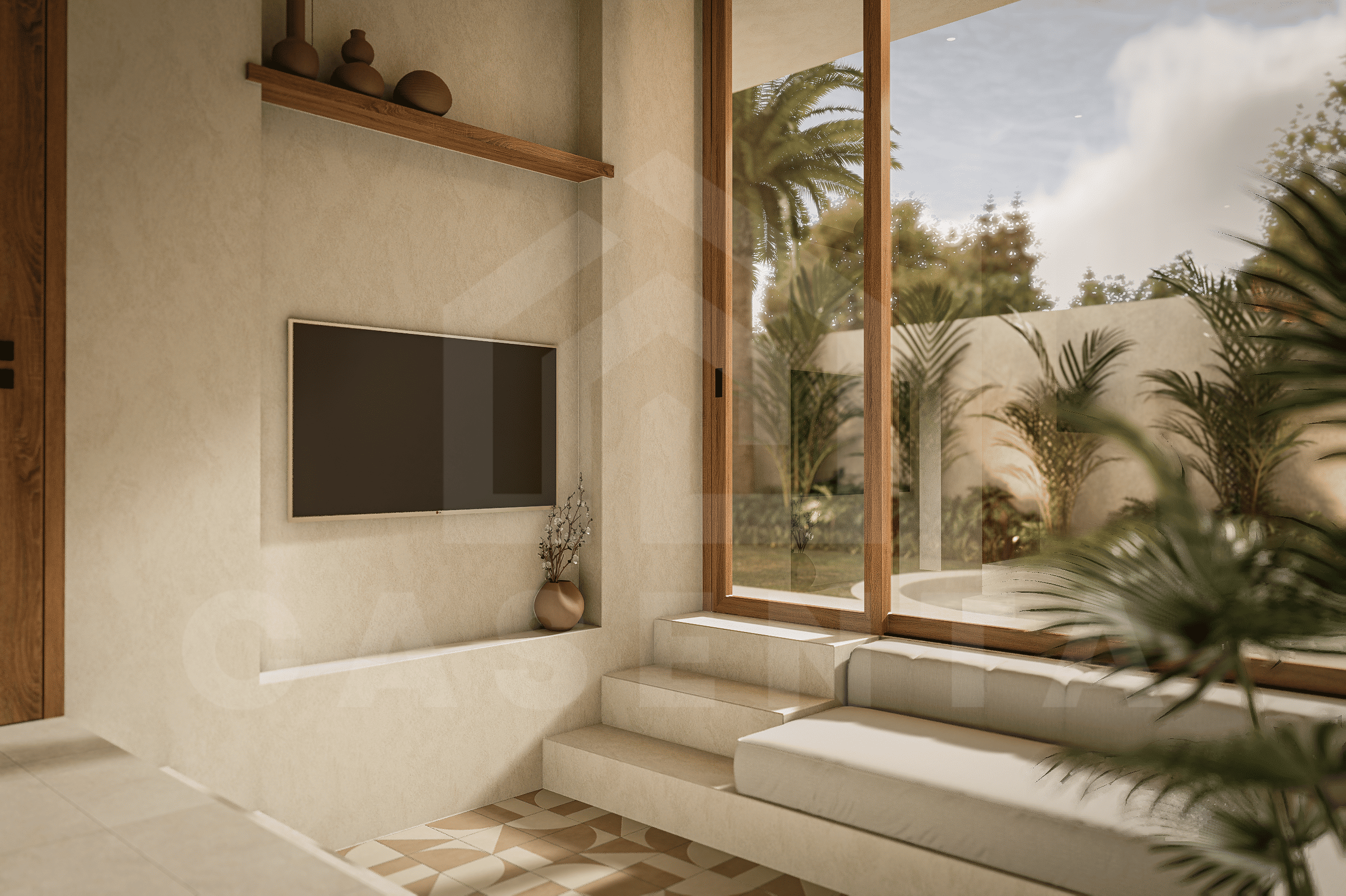 Living area inside convenient 2 bedroom villa in Tumbak Bayuh