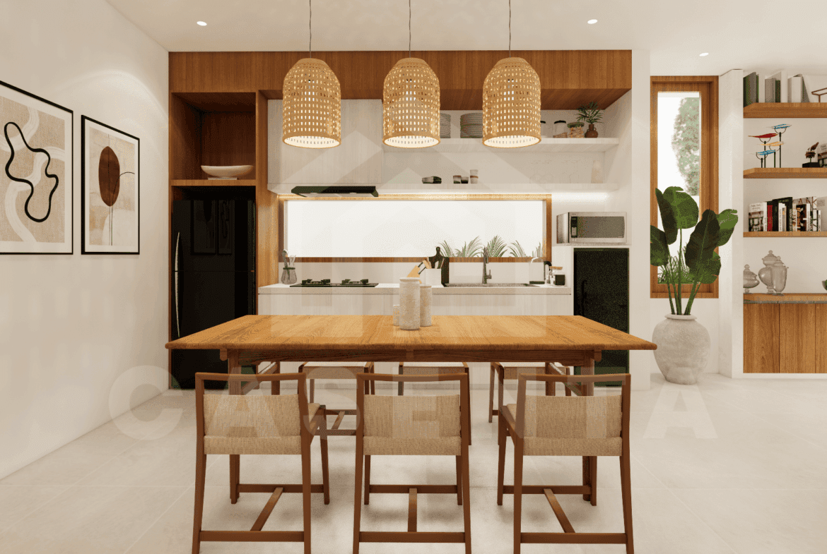 Kitchen/dining space inside elegant villa in Uluwatu