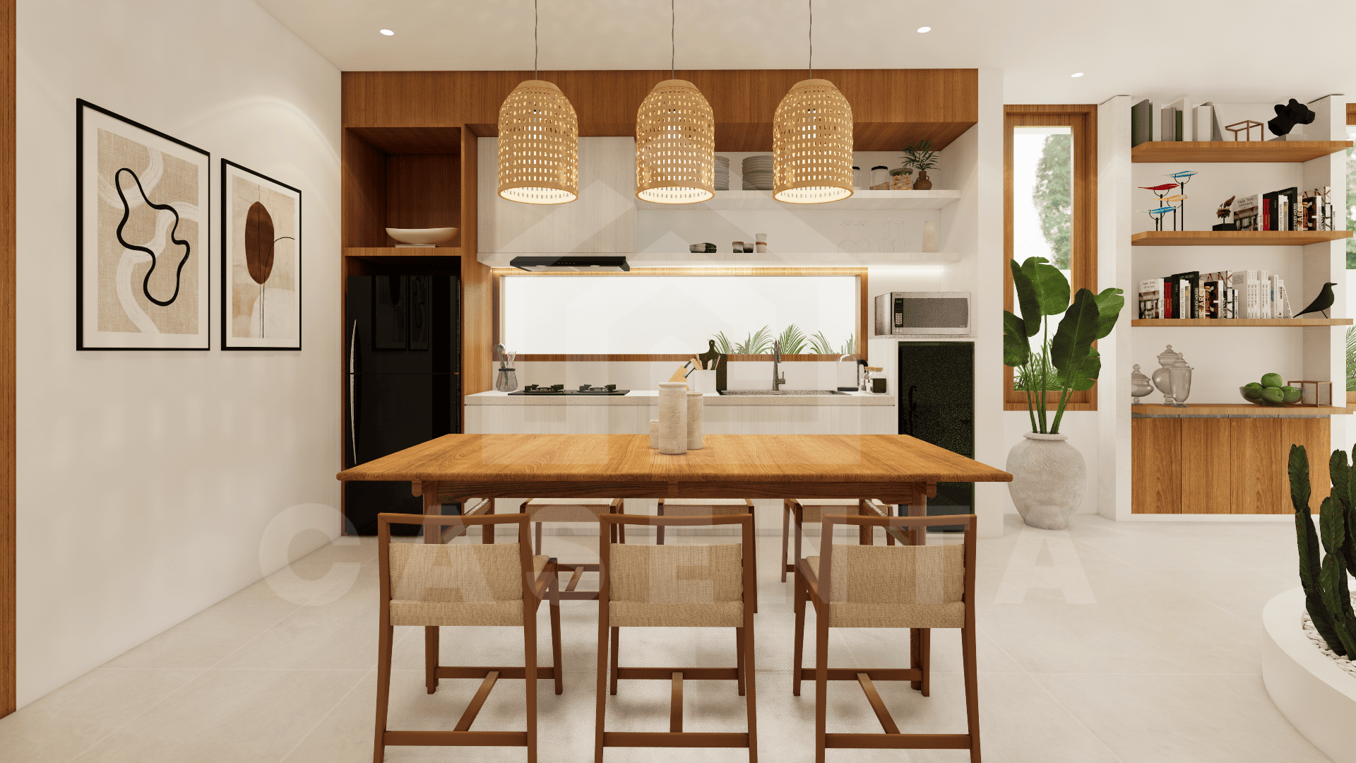 Kitchen/dining space inside elegant villa in Uluwatu