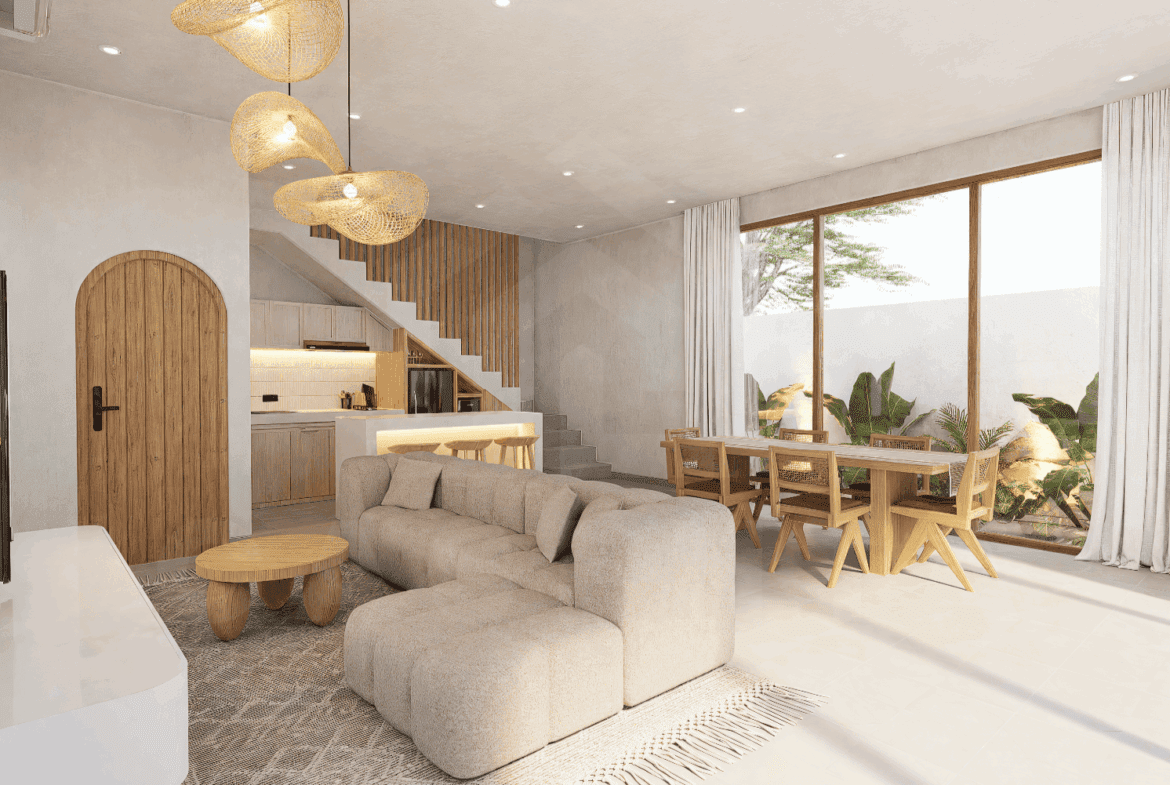 Living area of Balangan Bali villa with pool view