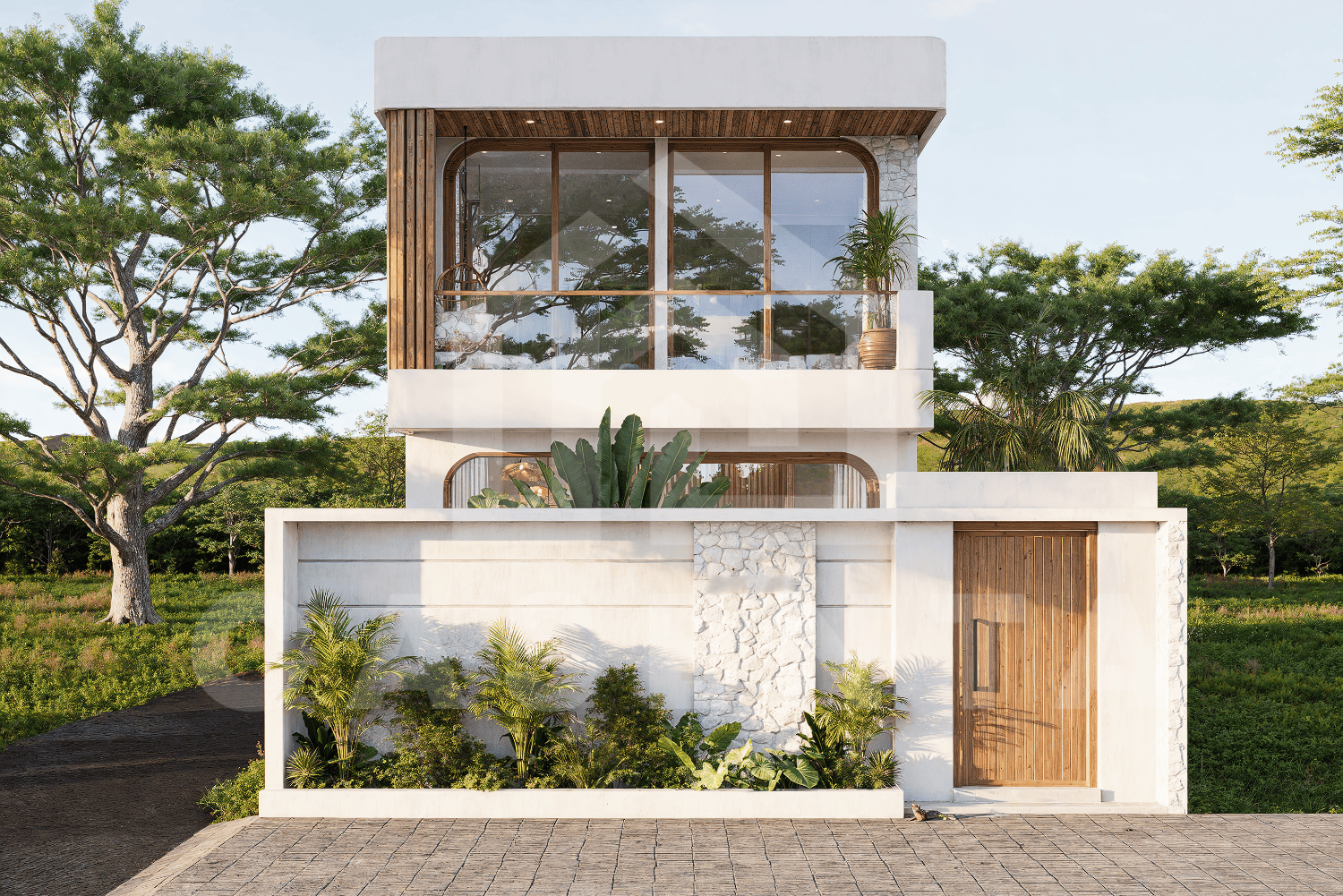 Exterior facade of modern Balangan Bali villa