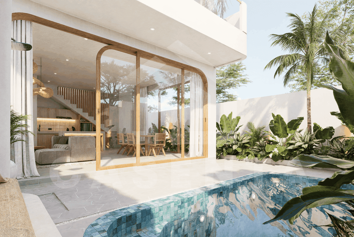 Private pool and outdoor lounge at Balangan Bali villa