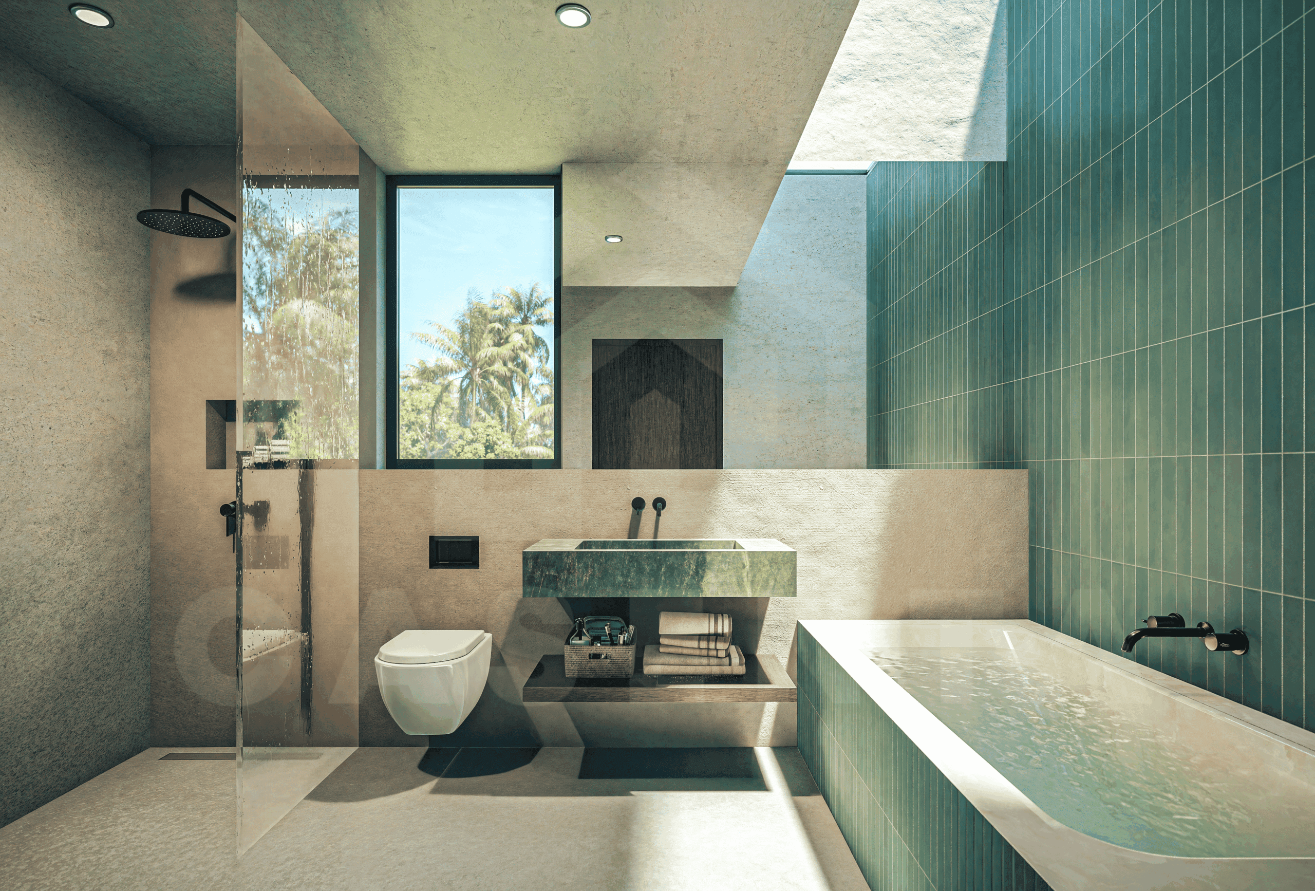 Elegant bathroom with tropical design in Bingin off-plan villa.