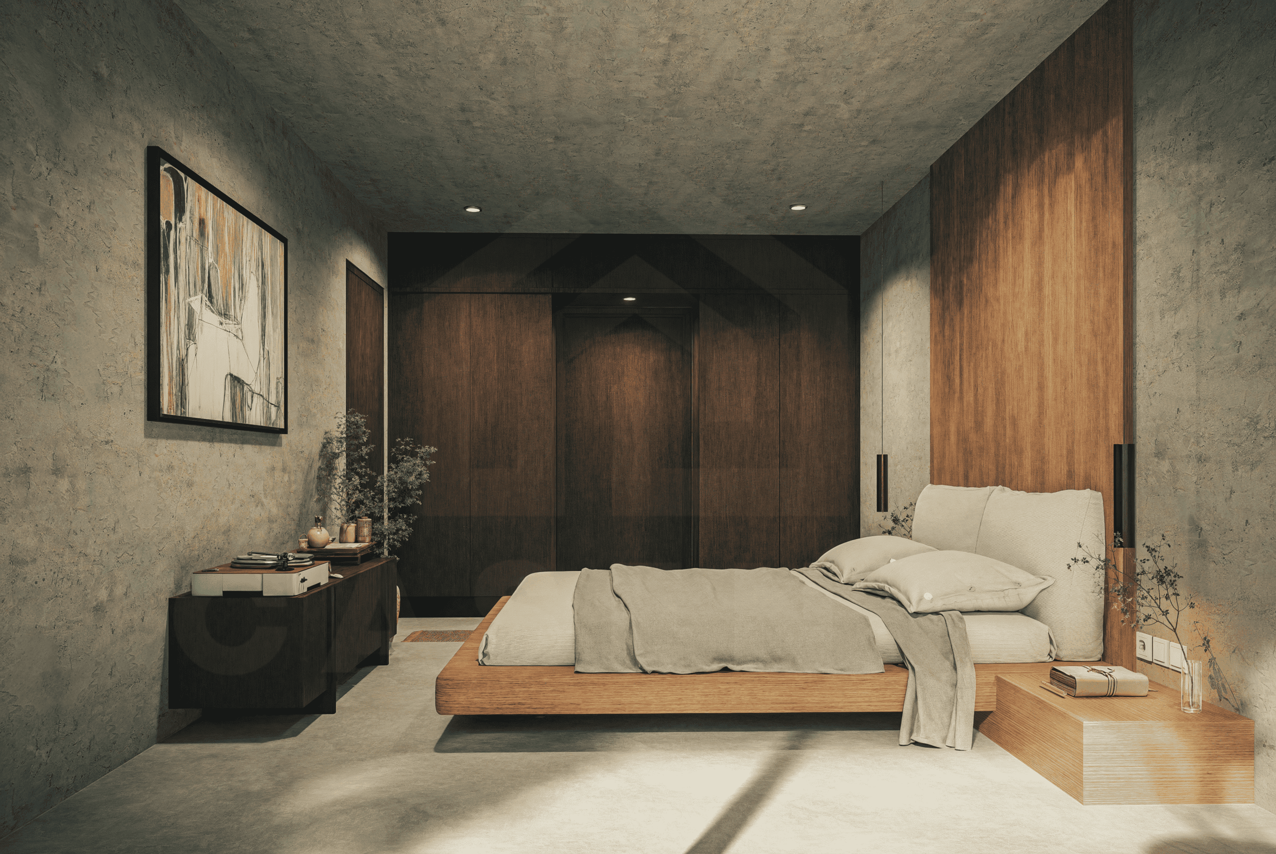 Bedroom with simple layout of off-plan villa in Bingin with modern design