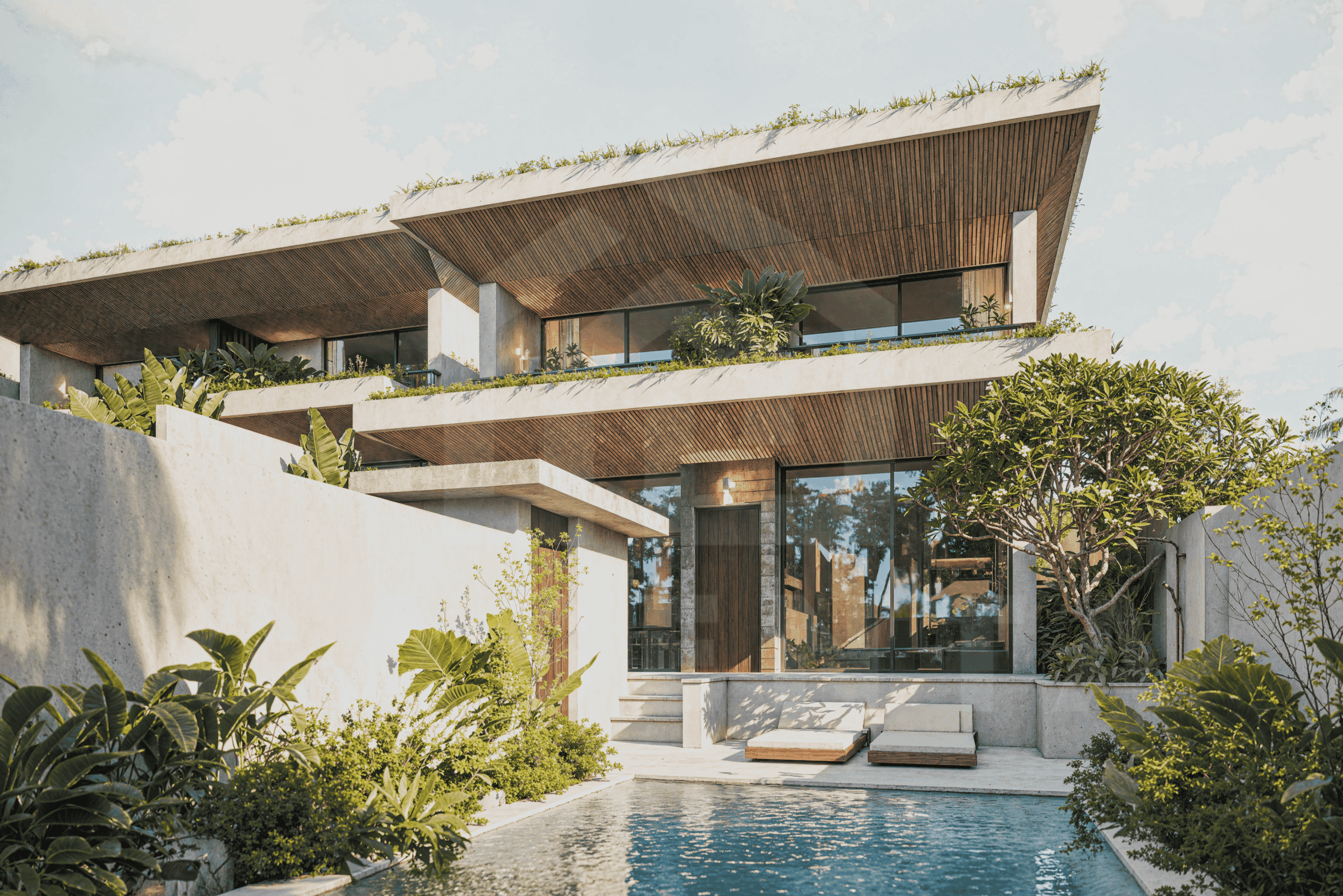 Private swimming pool of modern leasehold villa in Bingin.