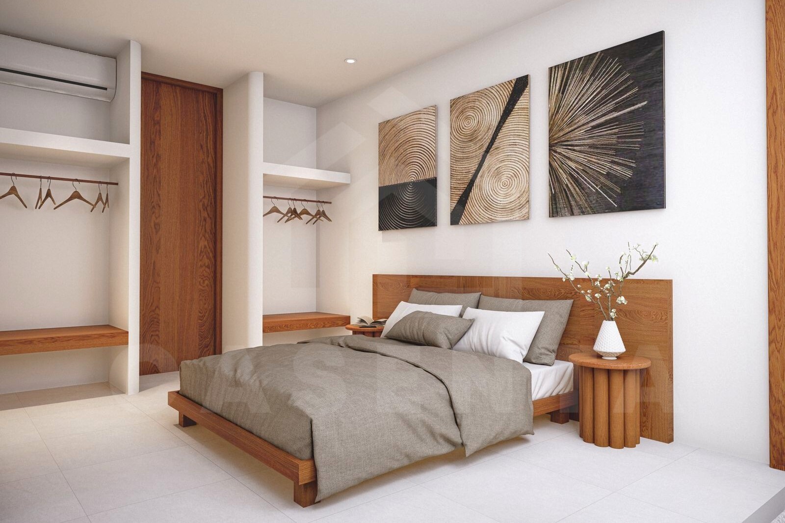 Balangan villa bedroom with wooden accents and modern decor