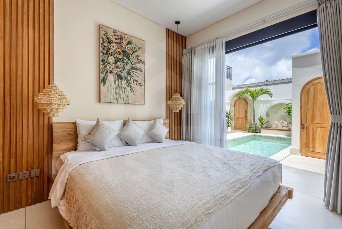 Elegant bedroom with pool access in Balangan leasehold villa
