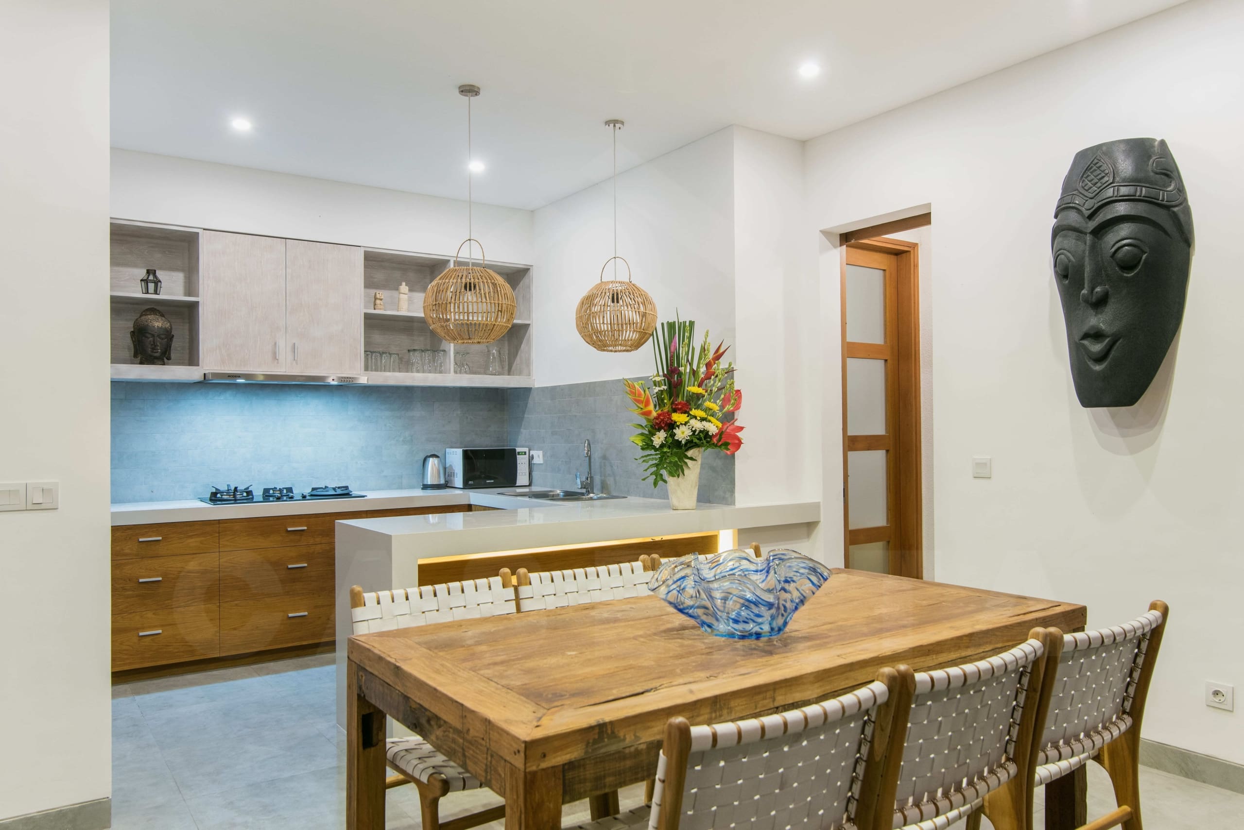 Modern kitchen and dining area in leasehold villa Berawa Canggu for sale