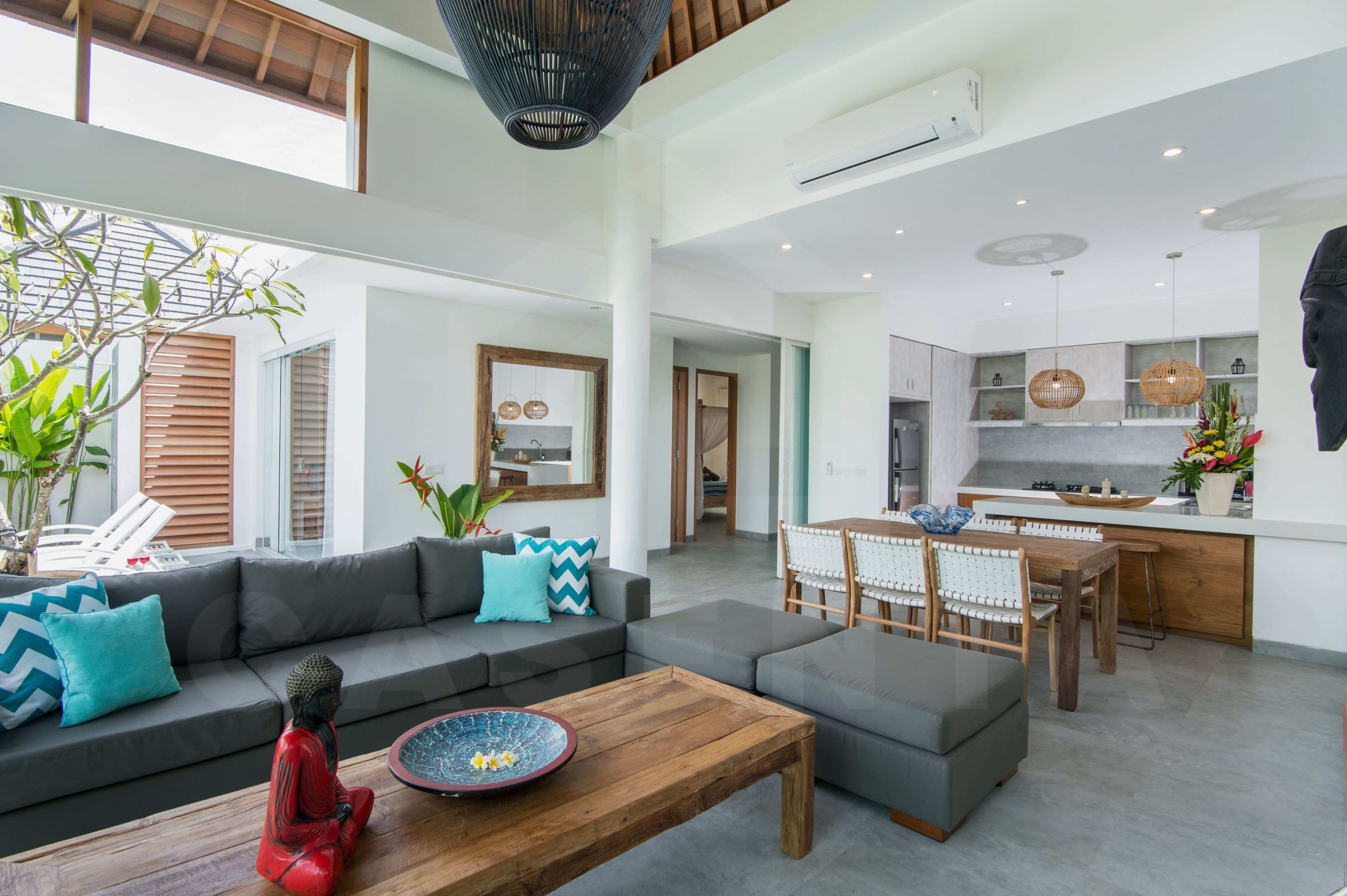 Day-time living area in leasehold villa Berawa Canggu with natural light