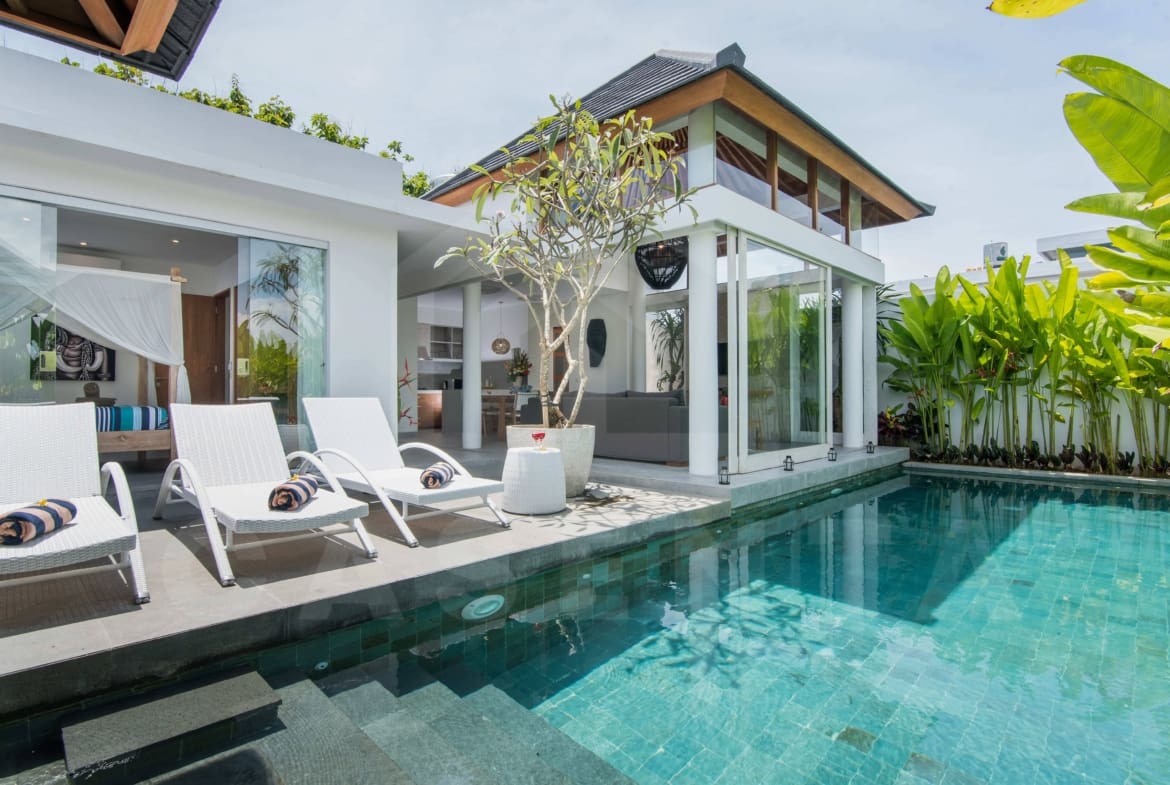 Private pool terrace at leasehold villa Berawa Canggu for sale