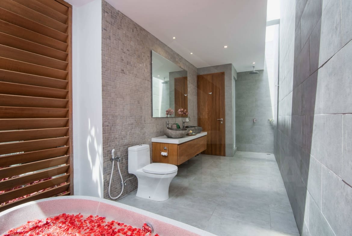 Luxury bathroom shower area in leasehold villa Berawa Canggu