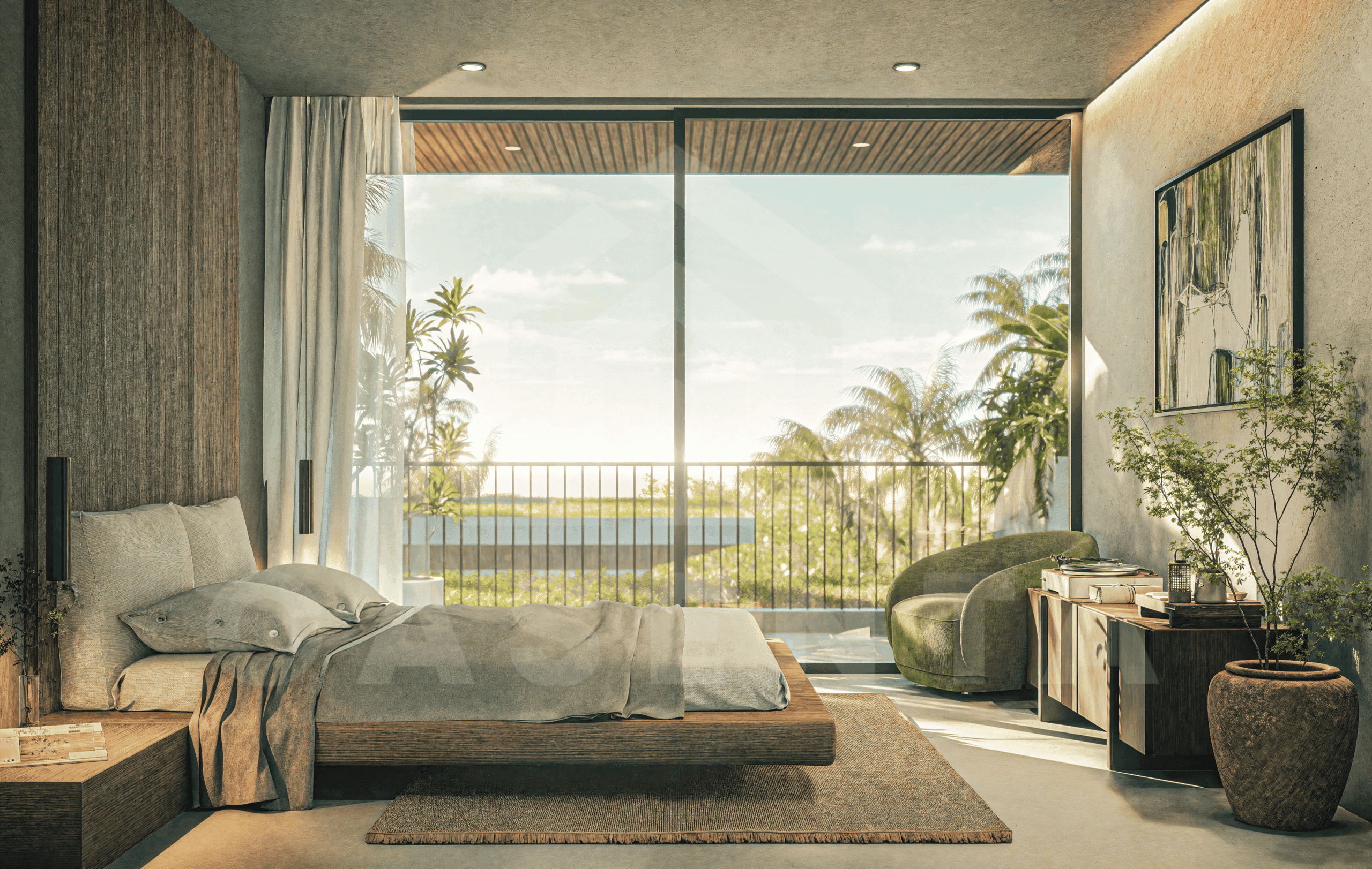 Bedroom inside stunning villa in Bingin's strategic locale