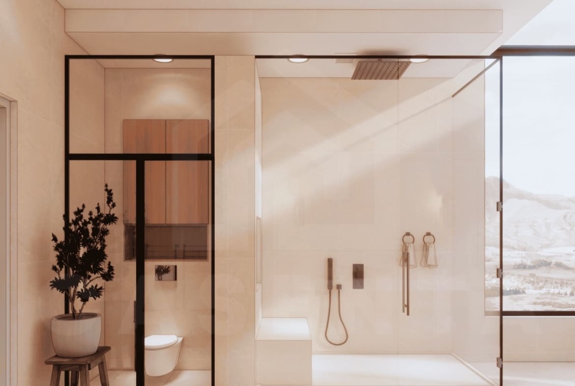 Modern ensuite bathroom in Babakan villa for sale