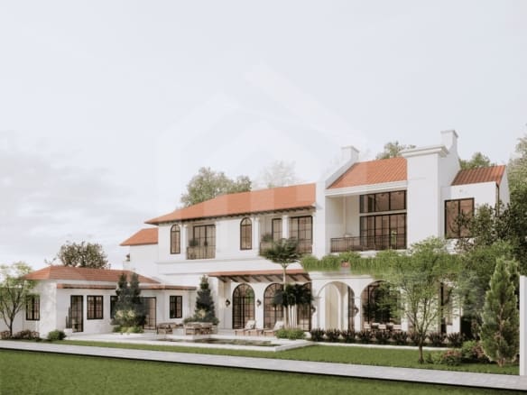 Mediterranean-inspired Babakan off-plan villa facade with pool and terrace