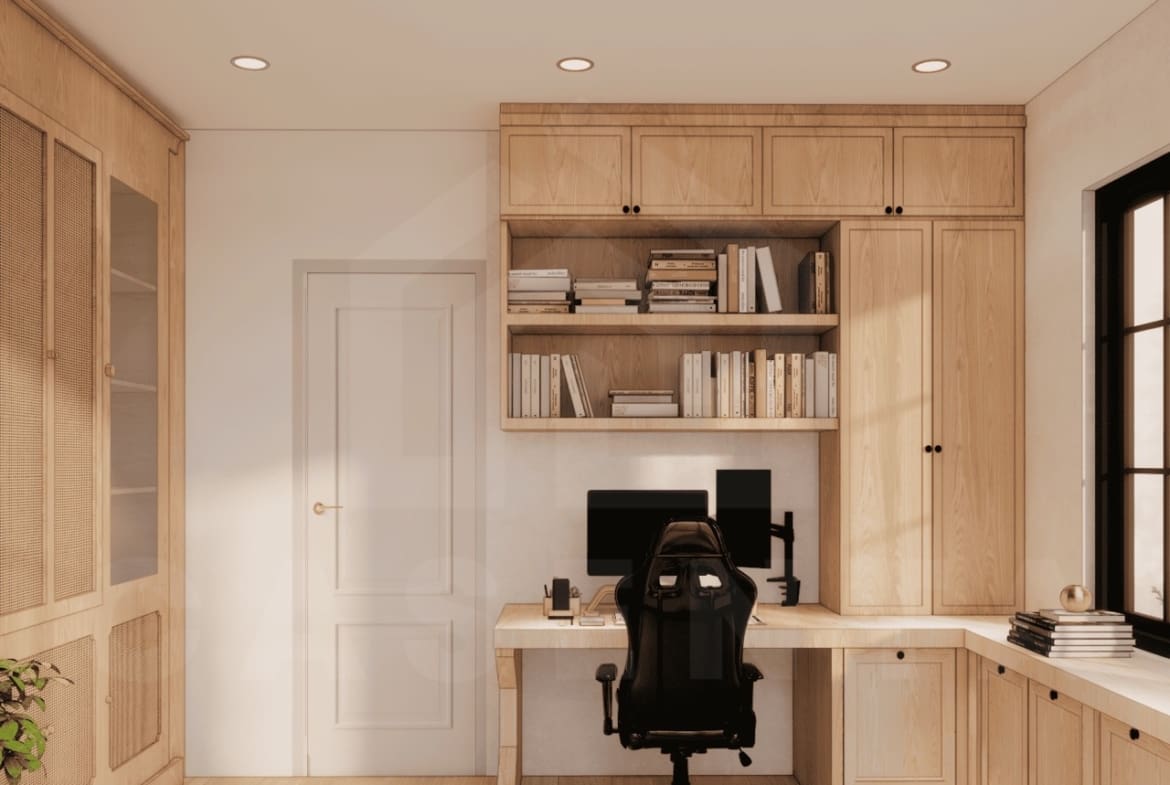 Home office in Babakan villa with modern interior design