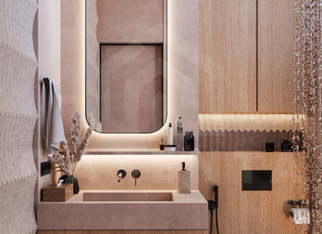 Seseh villa ensuite bathroom with bathtub and rainfall shower