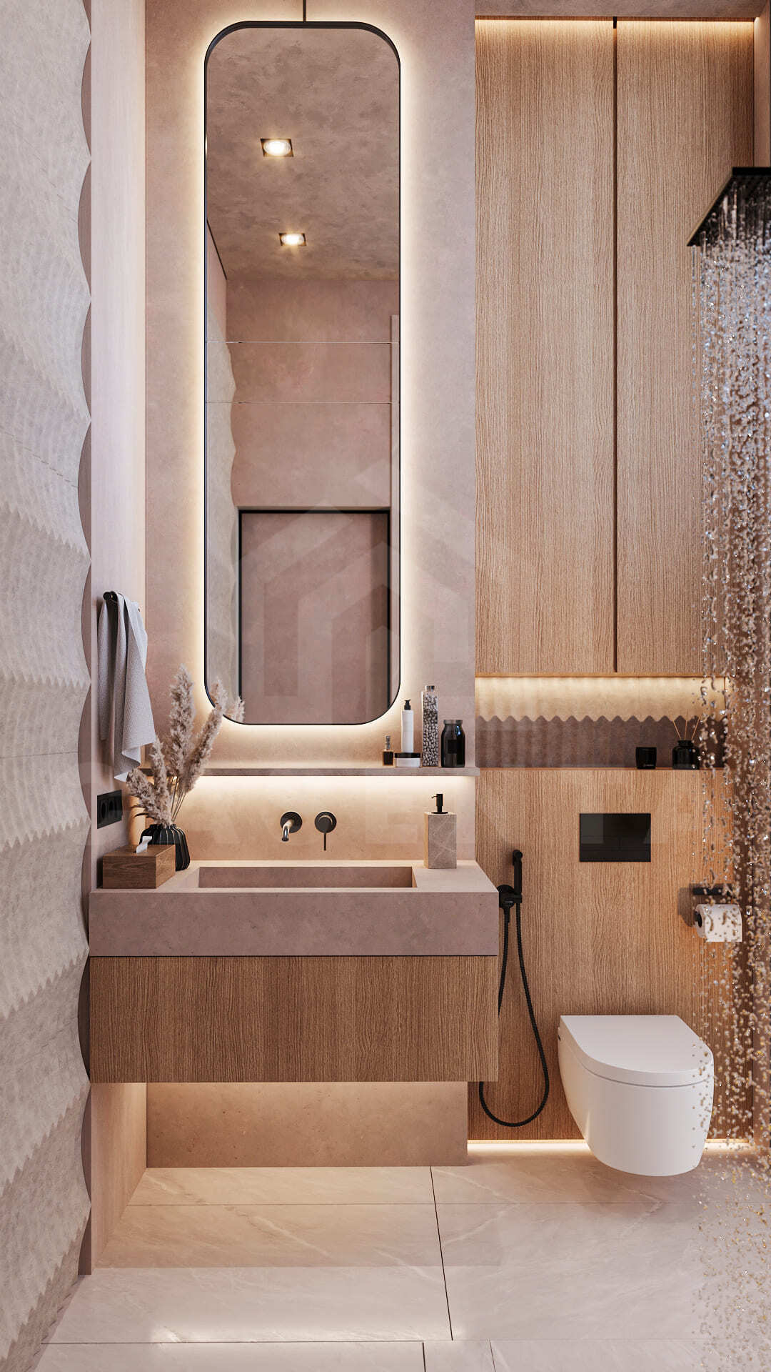 Seseh villa ensuite bathroom with bathtub and rainfall shower