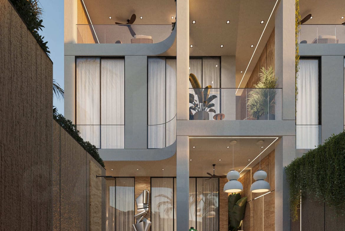 Modern tropical villa exterior with private pool and open-plan living in Seseh