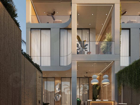 Modern tropical villa exterior with private pool and open-plan living in Seseh