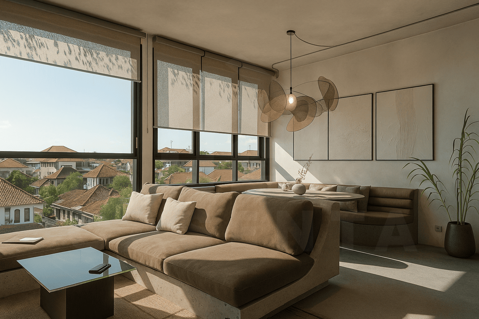 Cozy living area with neutral décor in boutique Berawa apartment