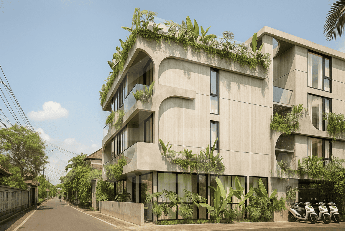 Exterior view overlooking the neighborhood from Berawa apartment