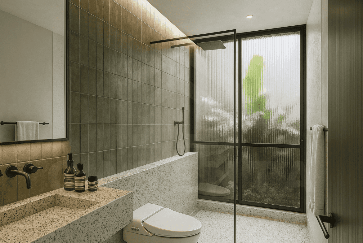Contemporary bathroom with clean finishes in Berawa apartment