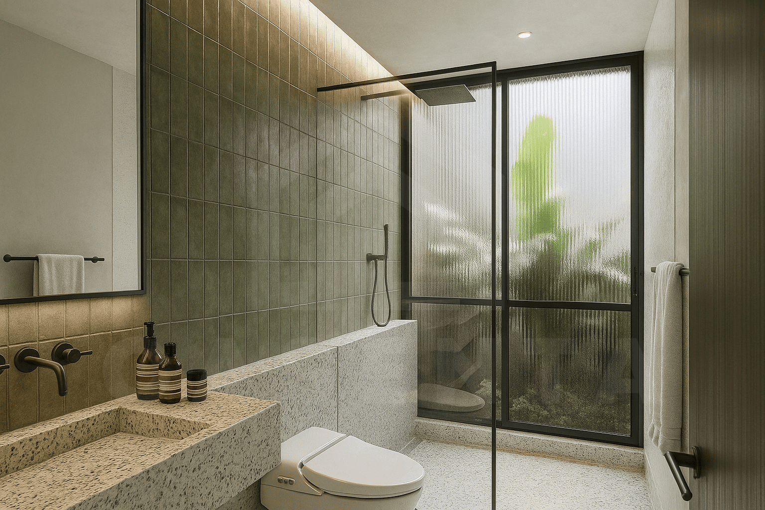 Contemporary bathroom with clean finishes in Berawa apartment
