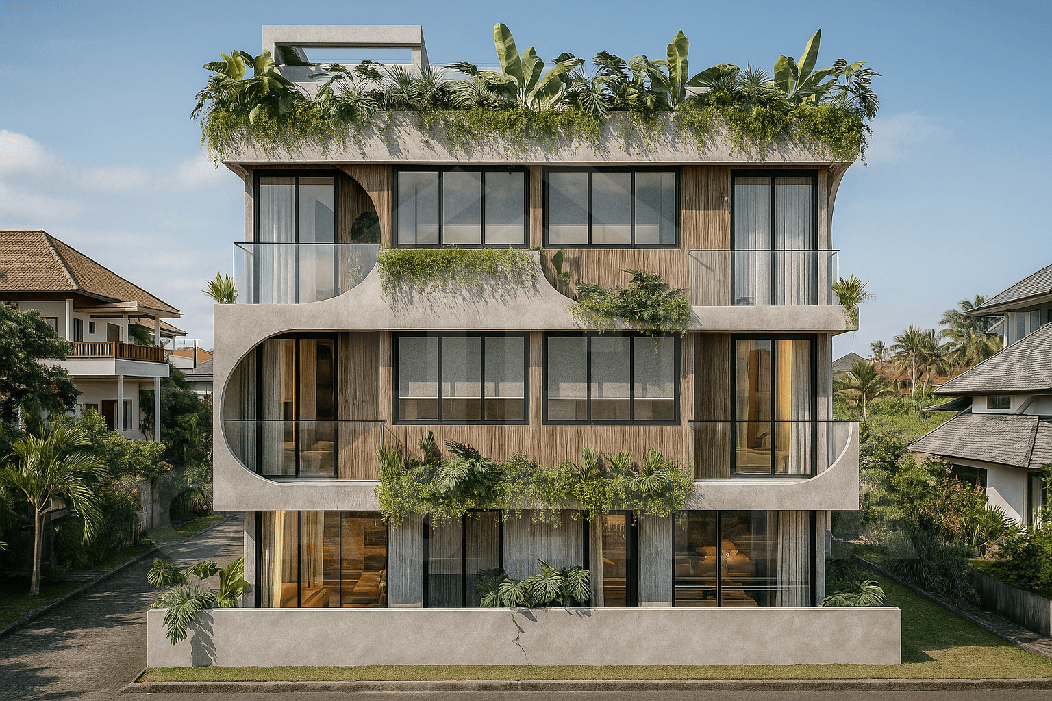 Boutique apartment building facade in Berawa freehold development