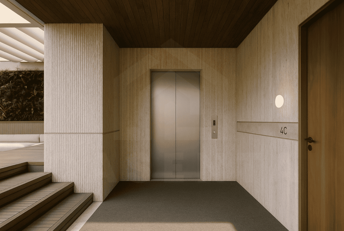 Modern lift area inside Berawa apartment building