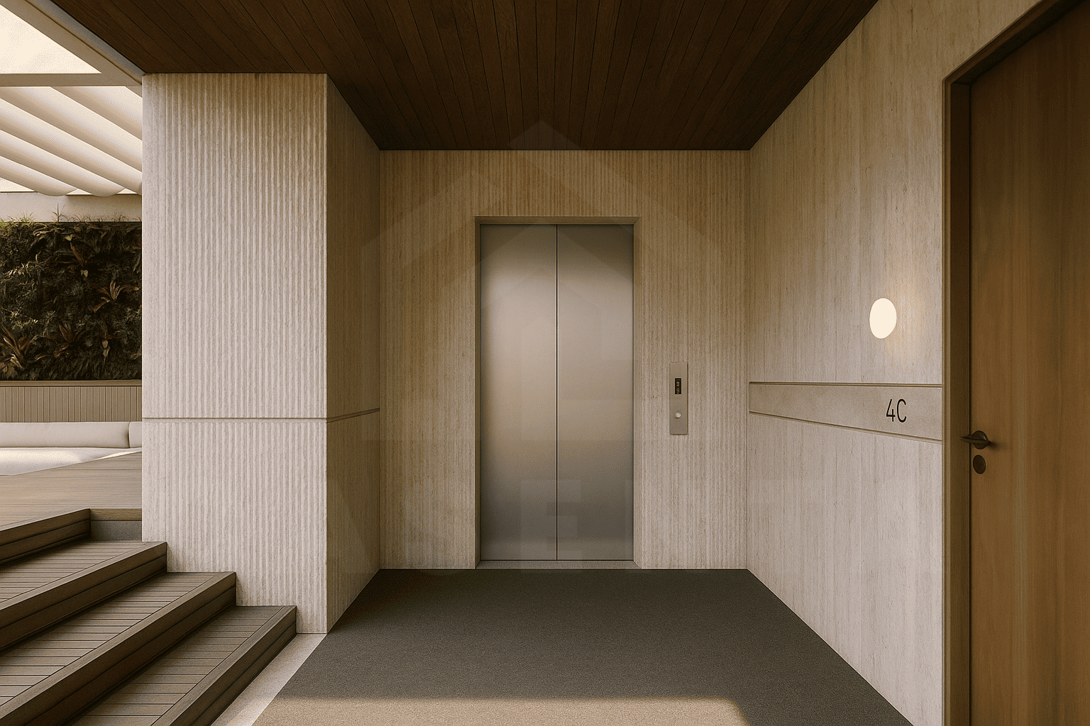 Modern lift area inside Berawa apartment building