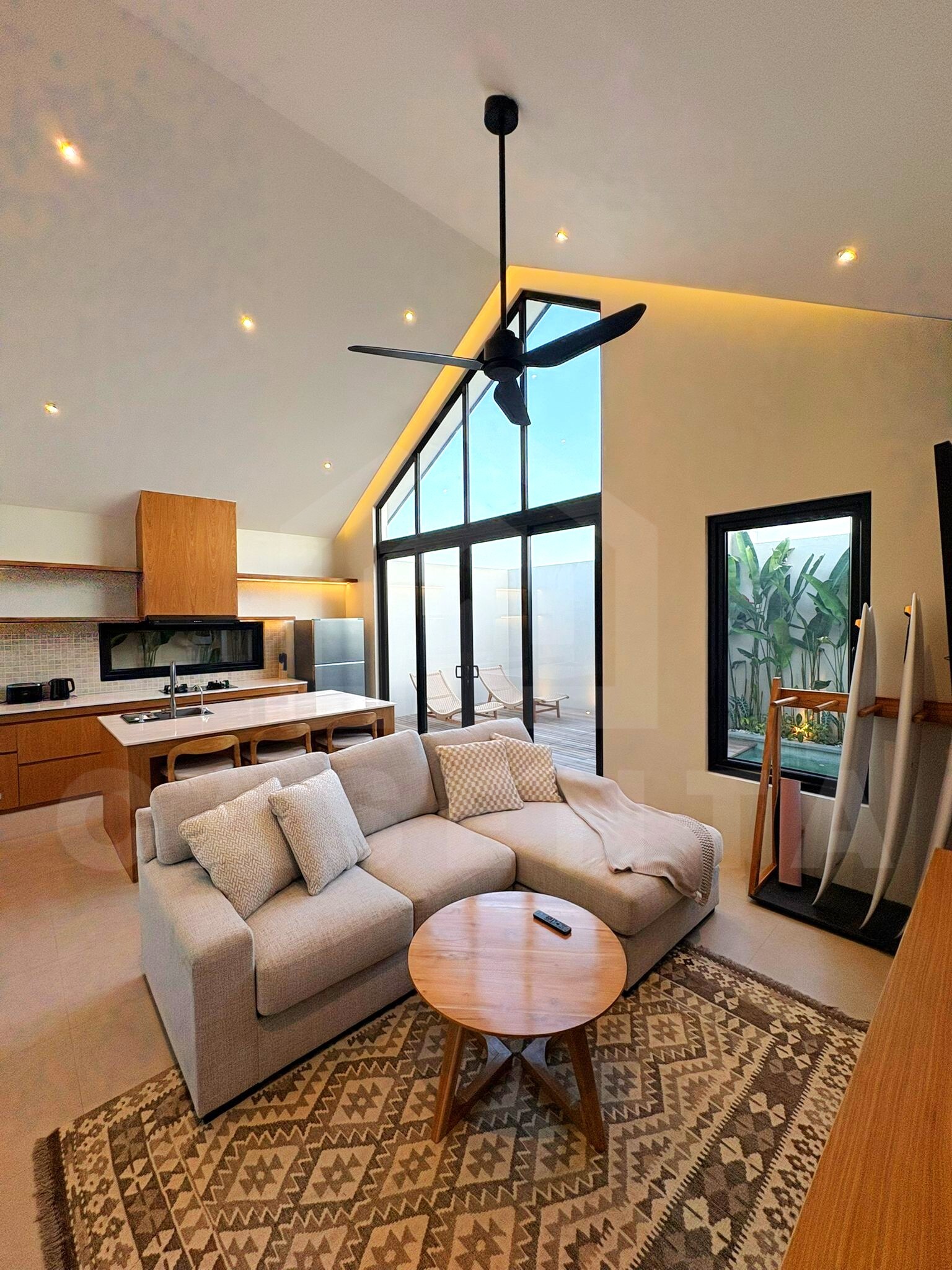 Living area and kitchen of 1-bedroom investment villa Bali