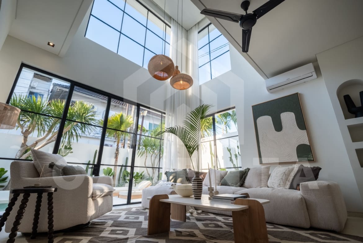 Double-height living area in modern Umalas villa