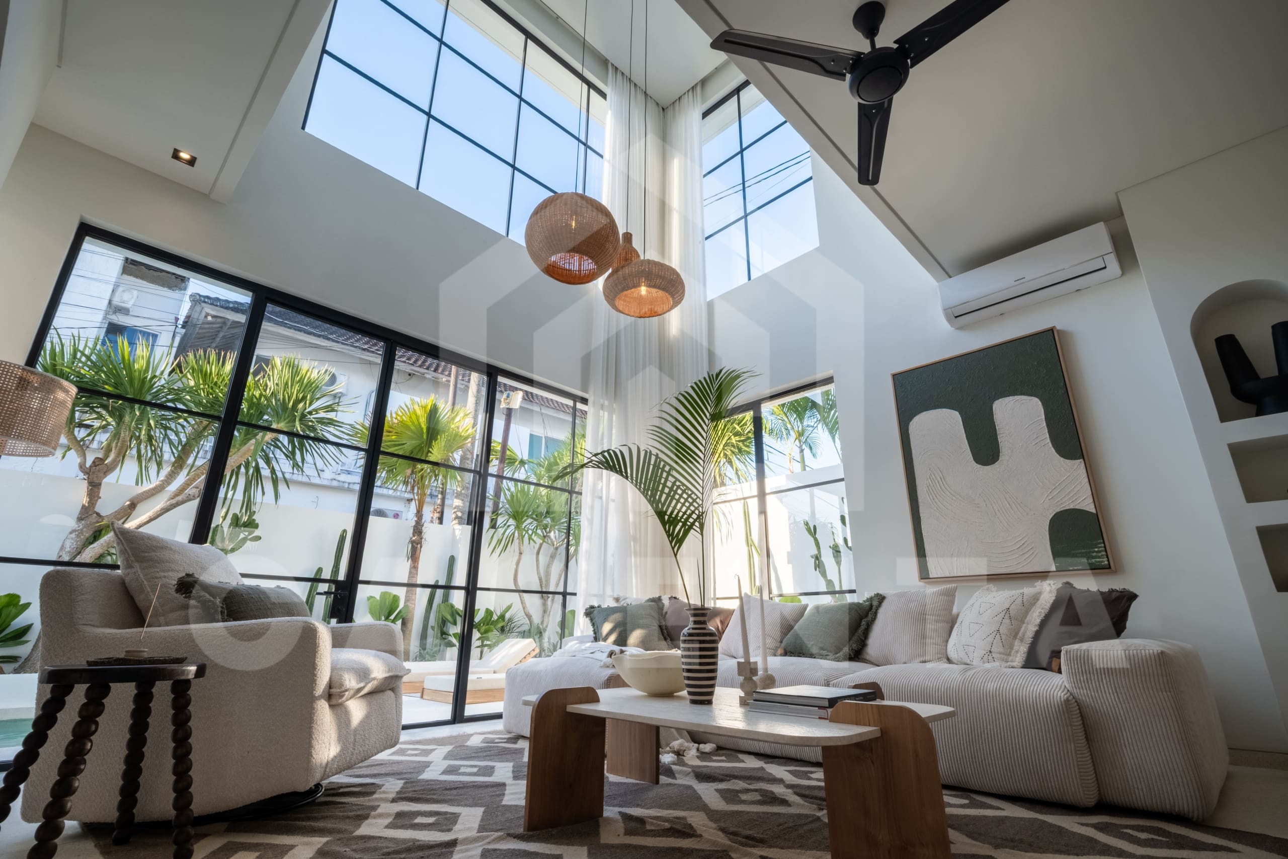 Double-height living area in modern Umalas villa