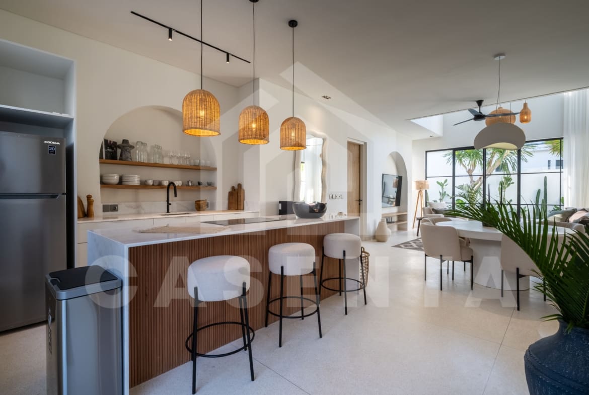 Modern kitchen and dining area in Umalas villa